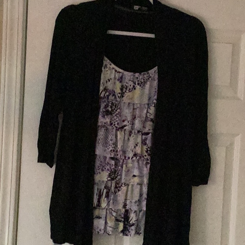 One Piece Black Cardigan with Purple and White Top